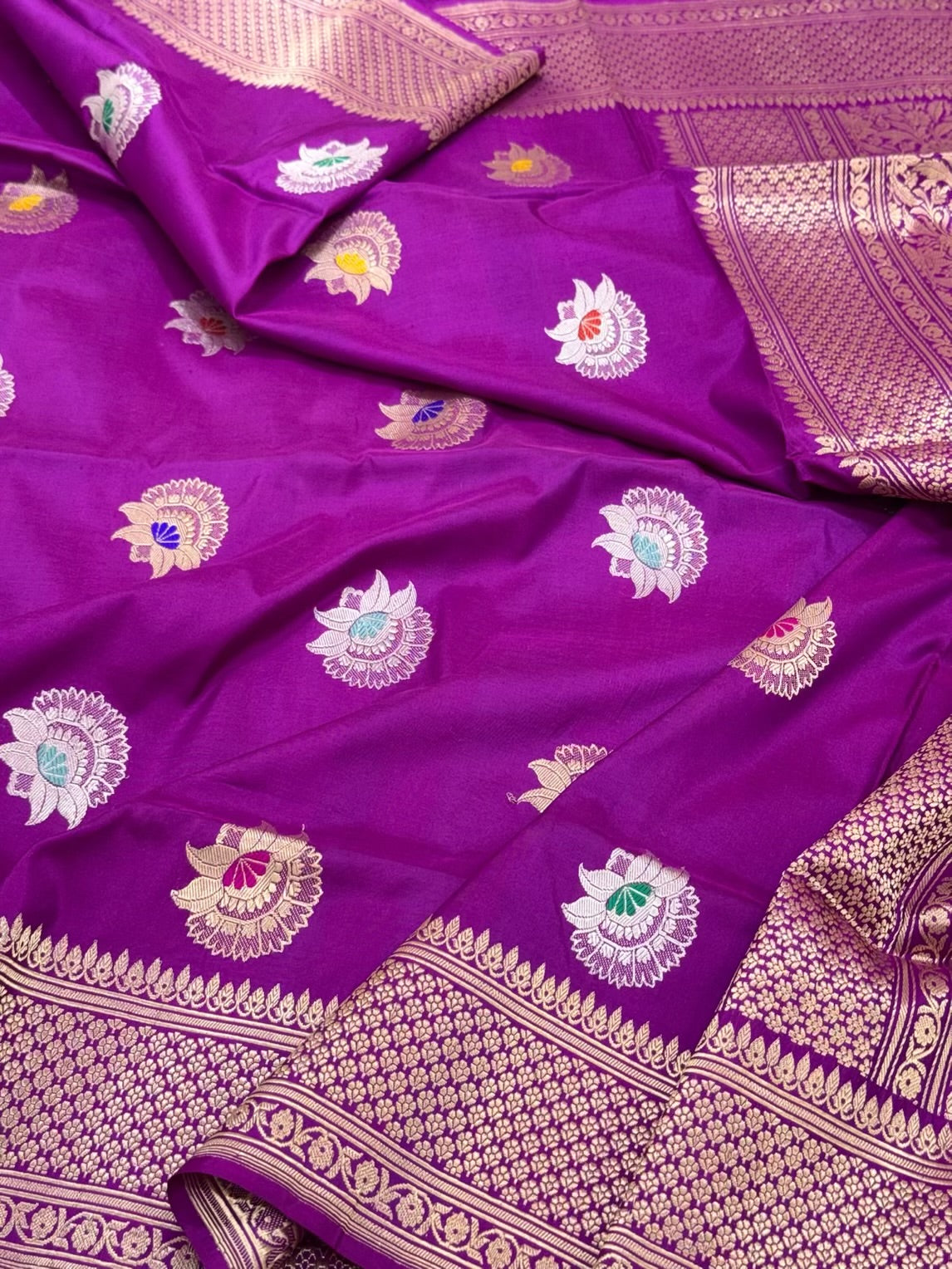 Purple 100% Pure Katan Mulberry Silk Banarasi Handwoven Saree