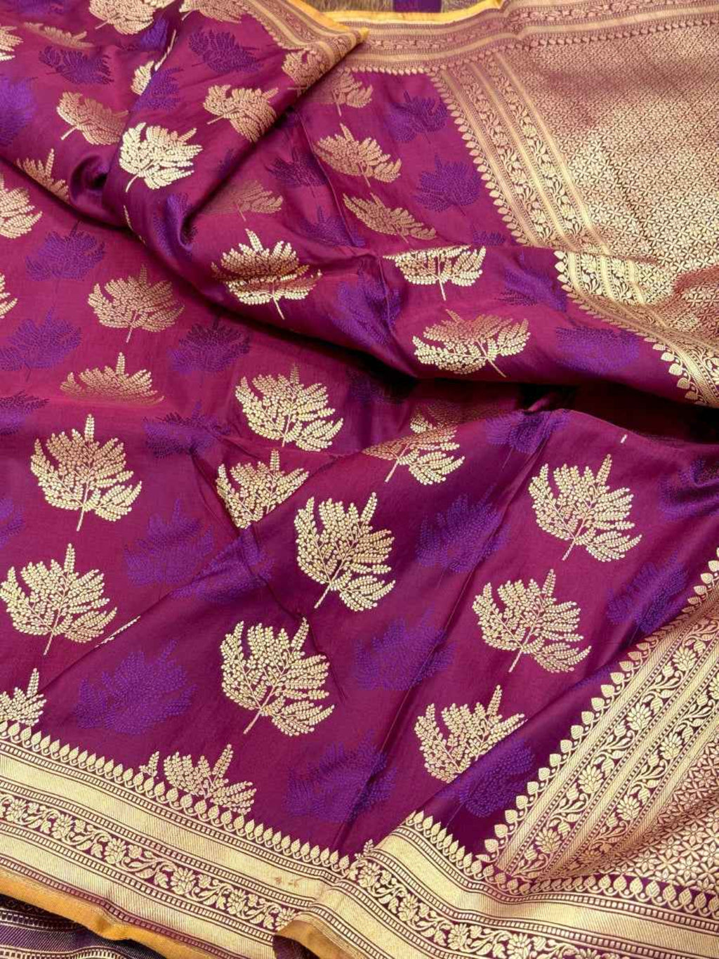 Dark Magenta Pure Satin Silk Soft Drape Handwoven Banarasi Saree