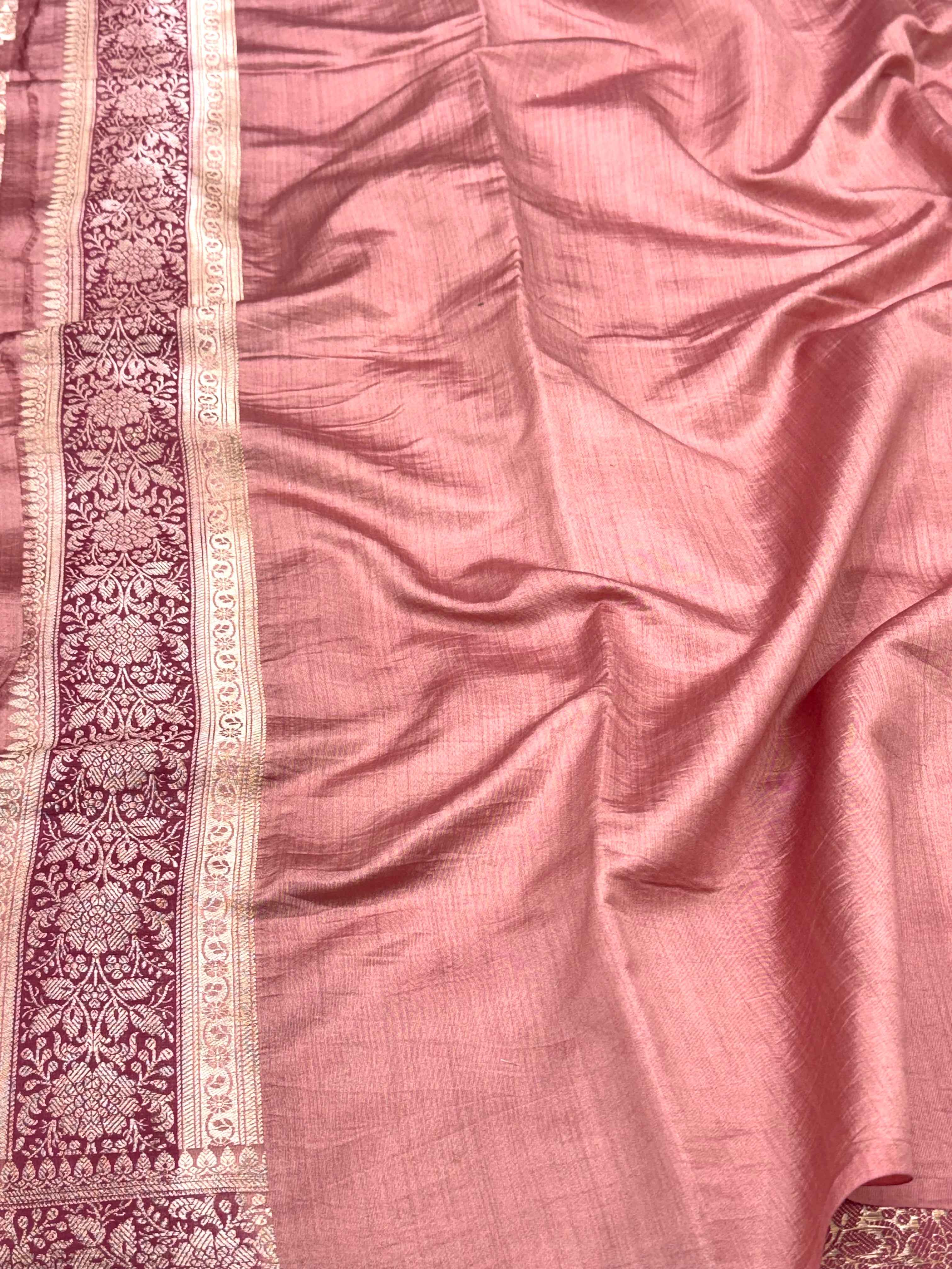 Mauve Pink Pure Mulberry Chiniya Silk Handloom Banarasi Saree