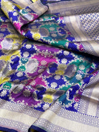 Royal Blue Pure Katan Silk Handloom Banarasi Saree | Rangkaat |