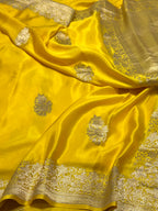 Yellow Mashru Satin Silk Handwoven Banarasi Saree