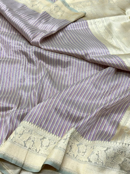 Ivory Pure Mulberry Katan Tissue Silk Handwoven Banarasi Saree