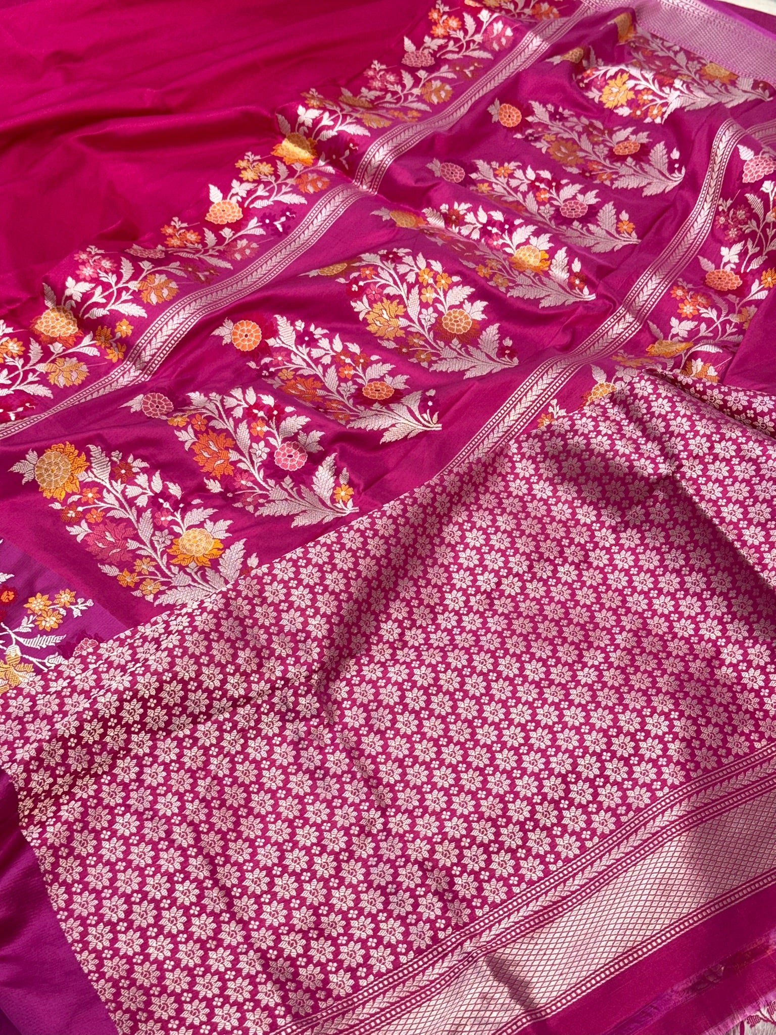 Rani Pink Pure Katan Silk Handwoven Banarasi Saree |Kadhuwa Weave|