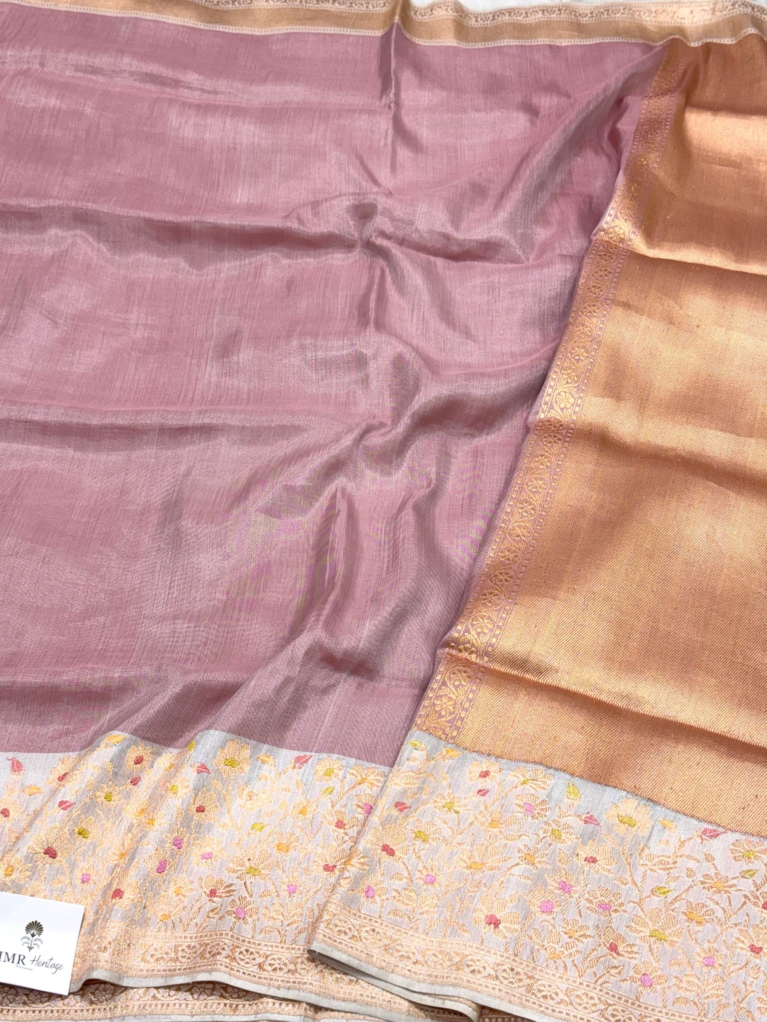 Pink Pastel Double Katan Tissue With Ektara Weave