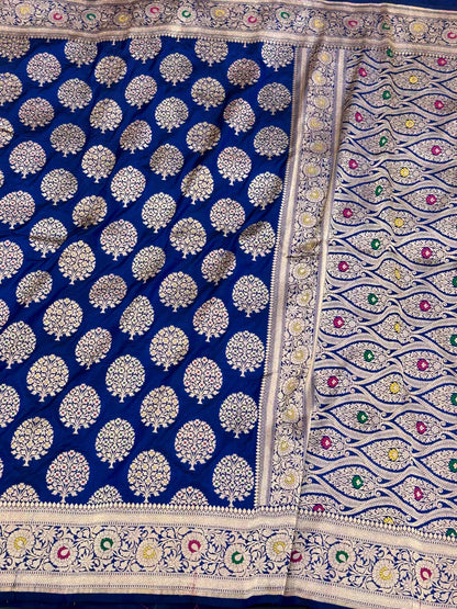 Blue Handloom Fine Banarasi Saree - Pure Mulberry Katan Silk Saree