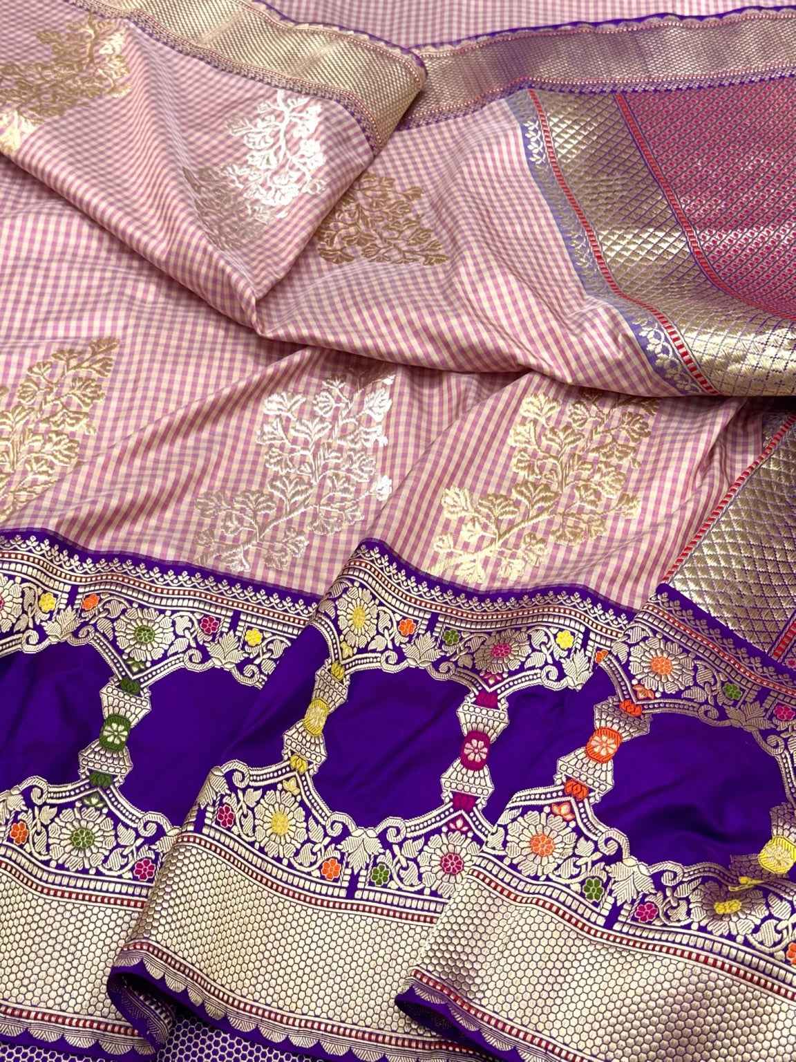 Mauve Pink Pure Katan Silk Handwoven Banarasi Saree - Pure Mulberry Silk | Kadhwa Technique Contemporary Banarasi Saree