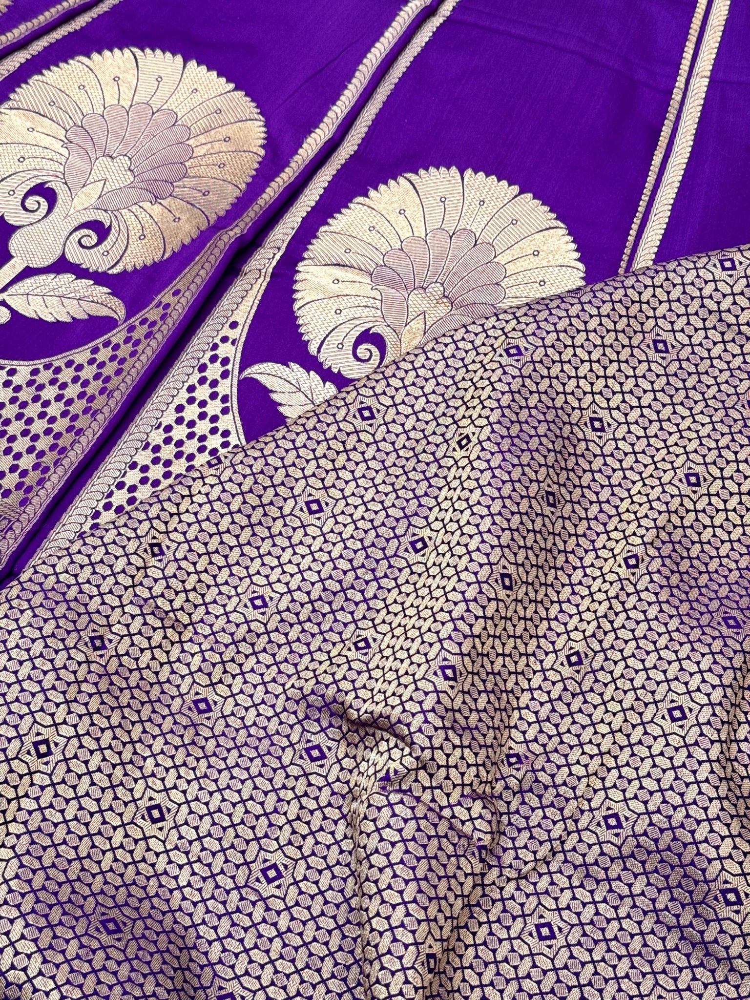 Purple Satin Silk Pure Handwoven Lahenga