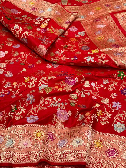 Red Pure Mulberry Double Katan Silk Handwoven Premium Banarasi Saree | Authentic Kadhwa Technique Banarasi Saree