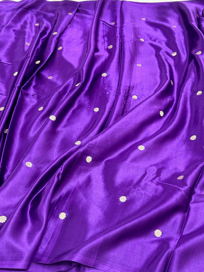 Purple Pure Mashru Satin Silk Handwoven Banarasi Saree