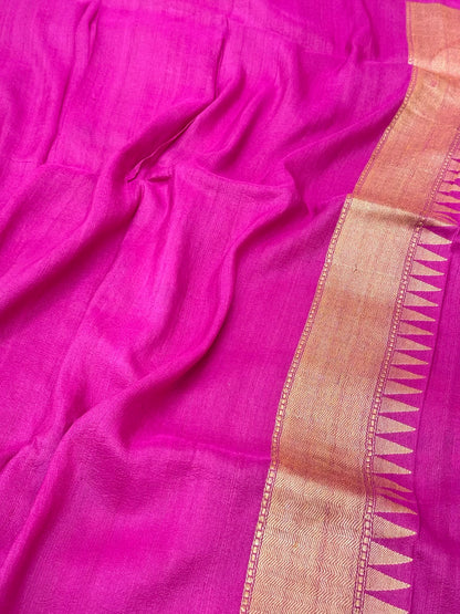 Fuchsia Pink Pure Tussar Georgette Silk Handwoven Banarasi Saree | Kadhwa Weave
