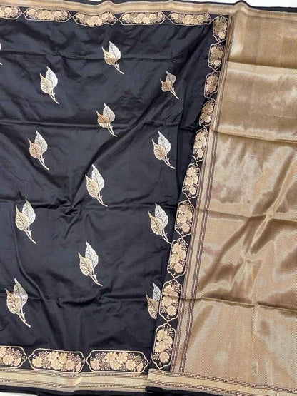 Black Pure Mulberry Katan Silk | Kadhwa Technique | Handwoven Banarasi Saree