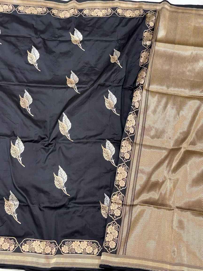Black Pure Mulberry Katan Silk | Kadhwa Technique | Handwoven Banarasi Saree