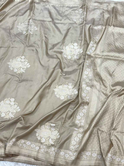 Dusty Ivory Pure Mulberry Katan Silk Handwoven Banarasi Saree