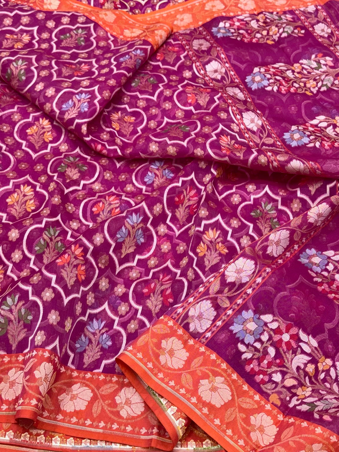 Magenta Pure Kora Ektara Silk Handloom Banarasi Saree
