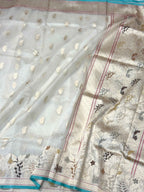 Pearl White Pure Kora Silk Handwoven Banarasi Saree