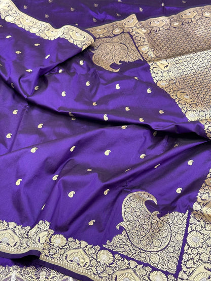 Purple Handwoven Banarasi Saree | Pure Katan Silk & Pure Mulberry Silk