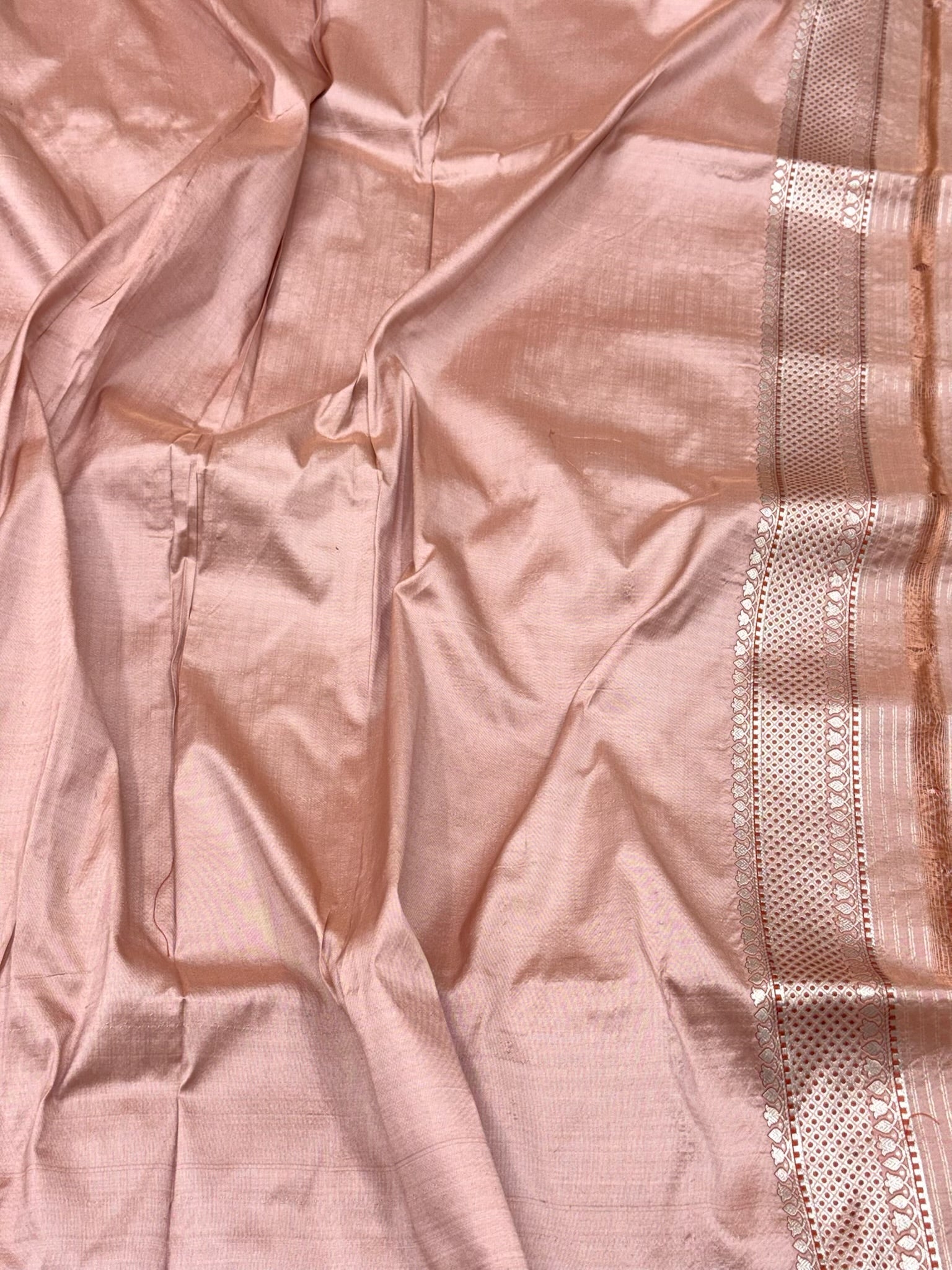 Dusty Peach Pure Katan Mulberry Silk Handloom Authentic Banarasi Brocade Saree