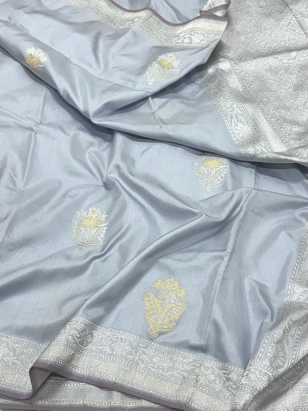 Ice Blue Ektara weave Handwoven Pure Silk Saree