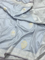 Ice Blue Ektara weave Handwoven Pure Silk Saree