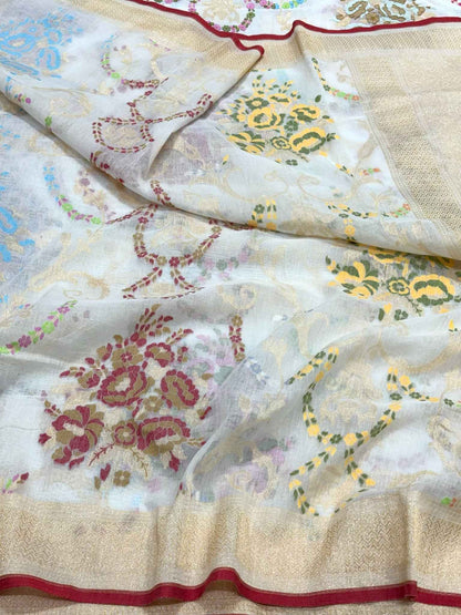 Dusty Lilac Pink Pure Muslin Cotton Ektara Jamdani Handloom Banarasi Saree