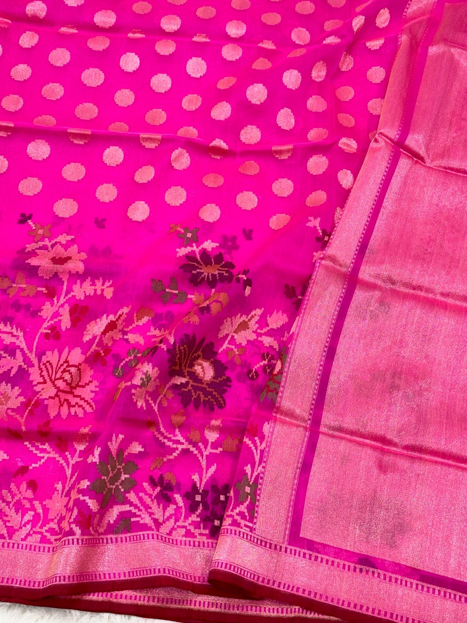 Pink Pure Kora Organza Handwoven Banarasi Saree