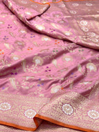 Mauve Brown Pure Mulberry Katan Silk Handwoven Banarasi Saree