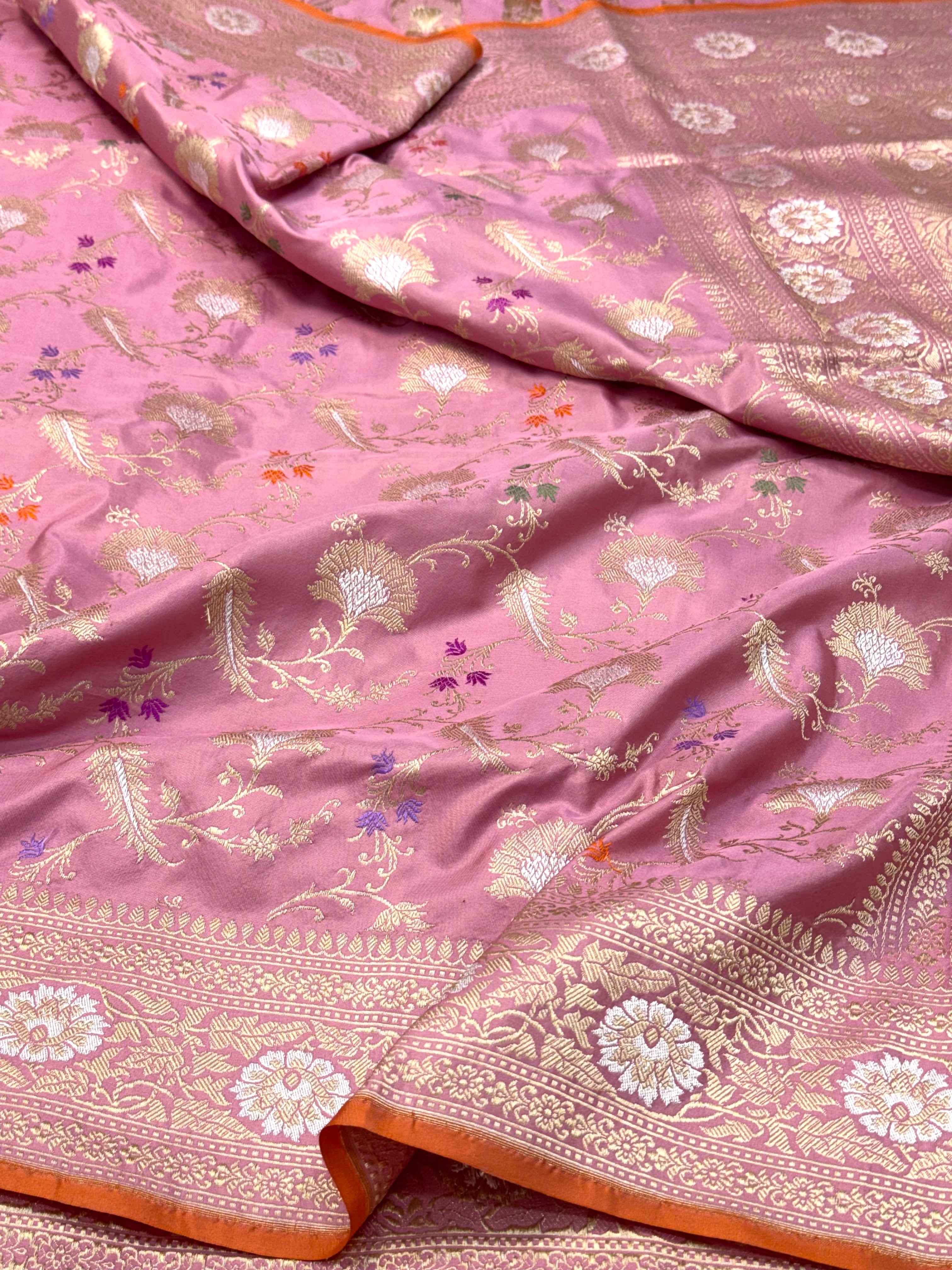 Mauve Brown Pure Mulberry Katan Silk Handwoven Banarasi Saree