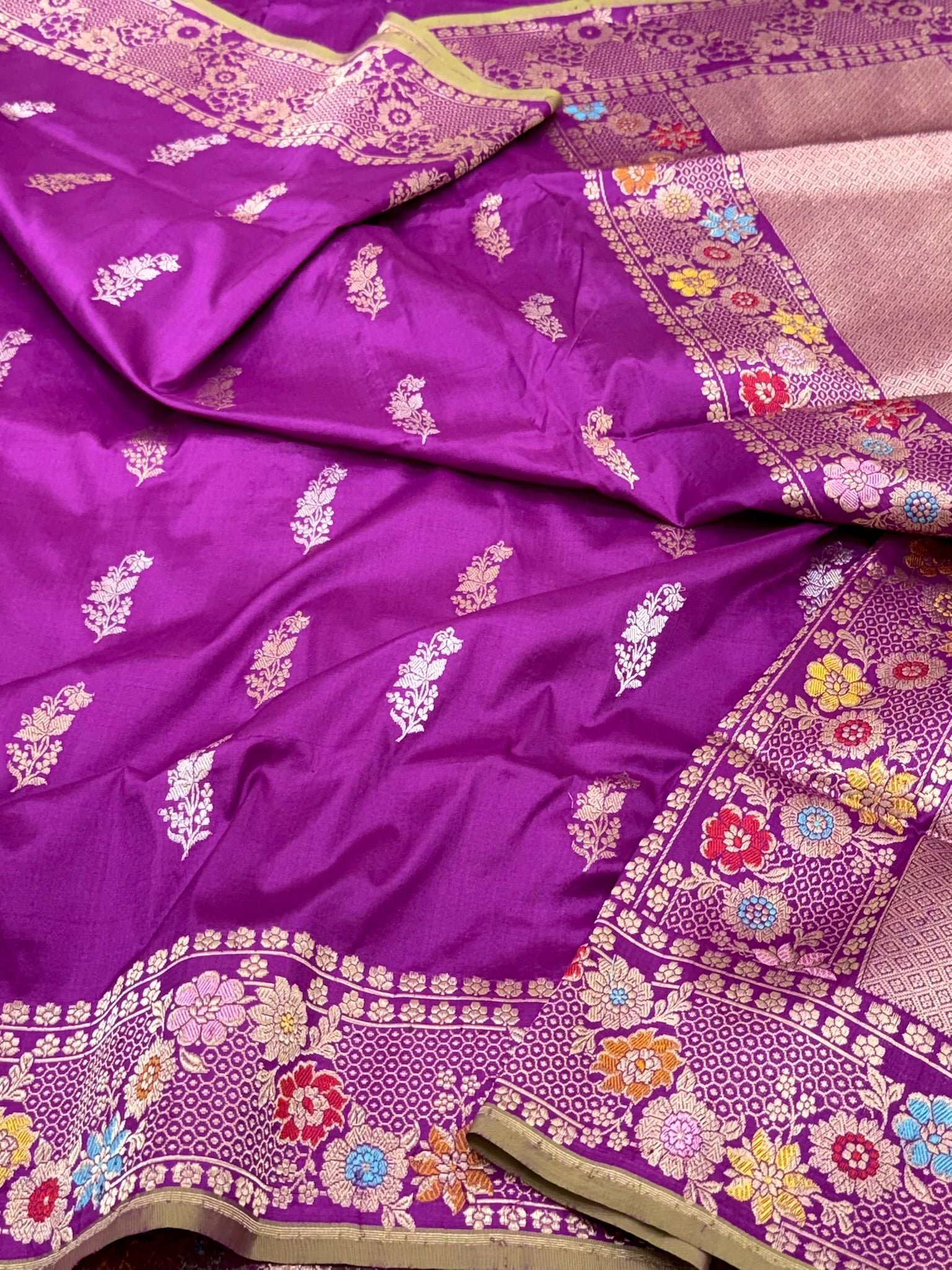Purple Banarasi Handwoven | Kadhwa Technique | Pure Mulberry Katan Silk Saree