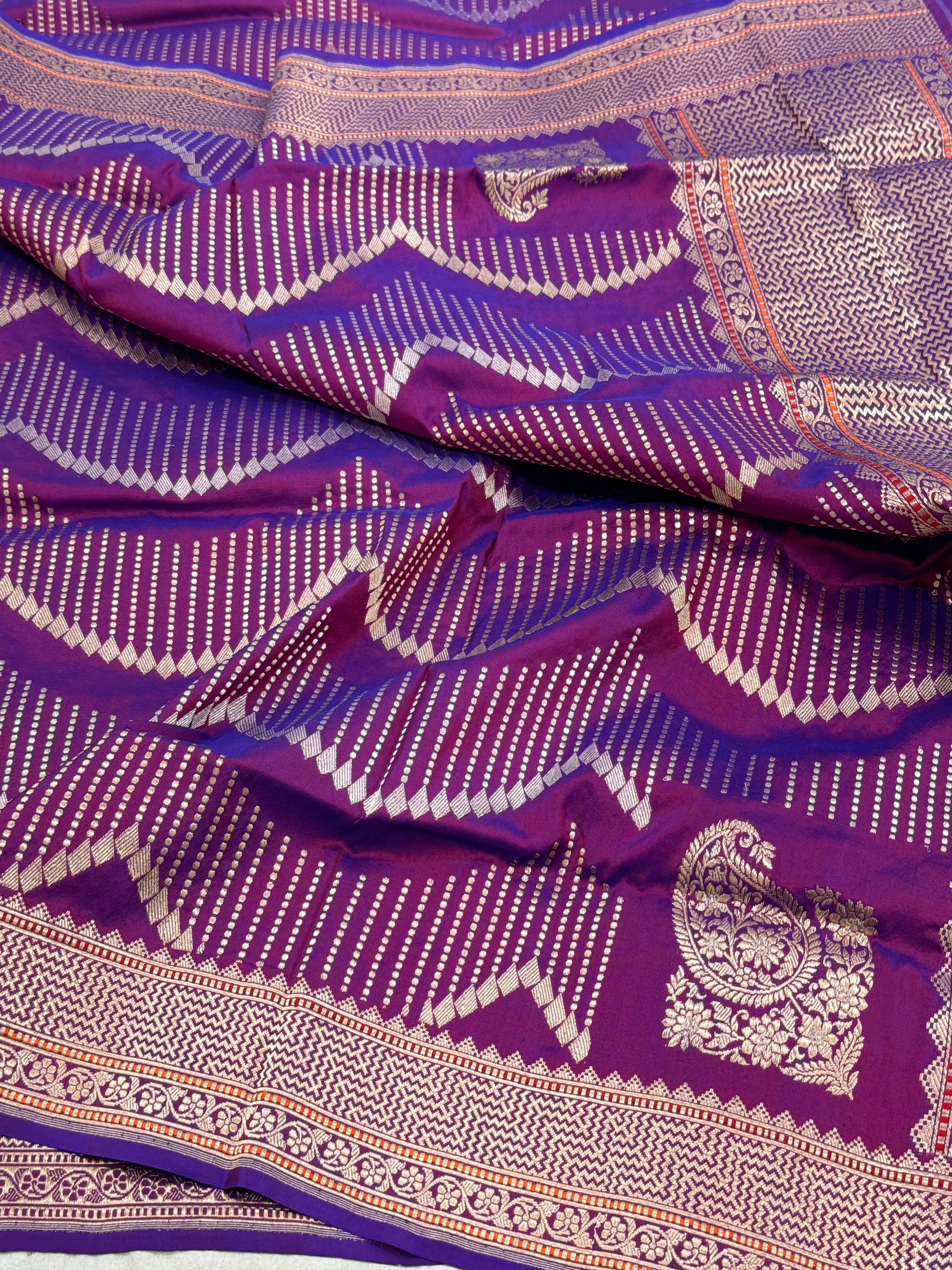 Magenta Purple Pure Katan Silk Handwoven Banarasi Dupatta