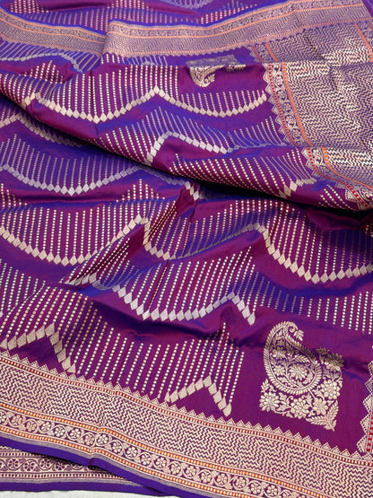 Magenta Purple Pure Mulberry Katan Silk Handwoven Banarasi Dupatta