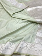 Light Green Pure Katan Silk Handwoven Banarasi Saree |Tanchoi|