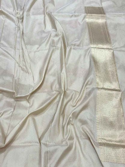 Natural Ivory Pure Mulberry Silk | Pure Katan Silk Banarasi Handwoven Premium Saree