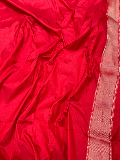 Red Pure Katan Mulberry Silk Handloom Banarasi Saree - Modern Rangkaat Saree