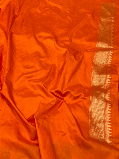 Orange Pure Katan Silk & Pure Mulberry Silk | Traditional Kadhwa Technique | Handwoven Banarasi Saree