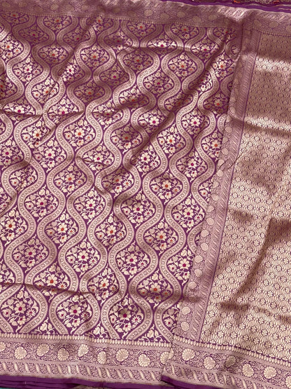 Lilac Pink Pure Mulberry Silk & Pure Katan Silk Handloom Banarasi Saree - Brocade