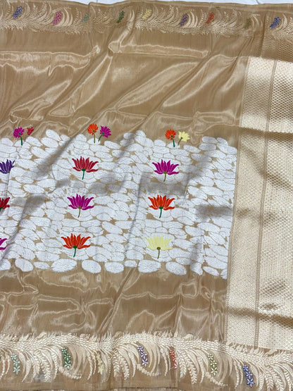 Molten Gold Pure Katan Silk & Pure Tissue Silk Handwoven | Kadhwa Technique | Contemporary Banarasi Modern Saree