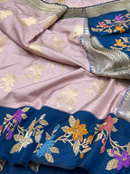 Mauve Pink 100% Pure Mulberry Katan Silk Handwoven Banarasi Saree