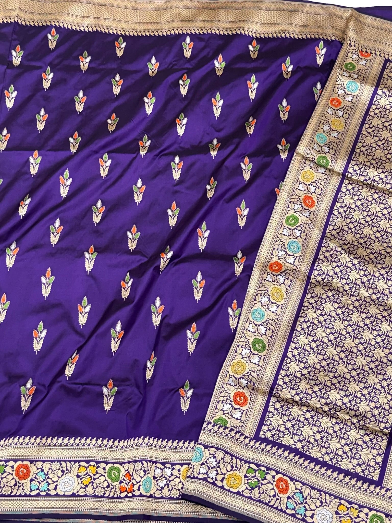 Purple Pure Mulberry Katan Silk | Kadhwa Weave | Handwoven Banarasi Saree
