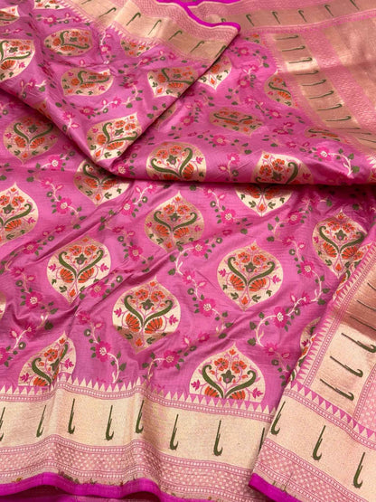 Hot Pink Pure Katan Silk & Mulberry Silk | Authentic Handloom Banarasi Saree
