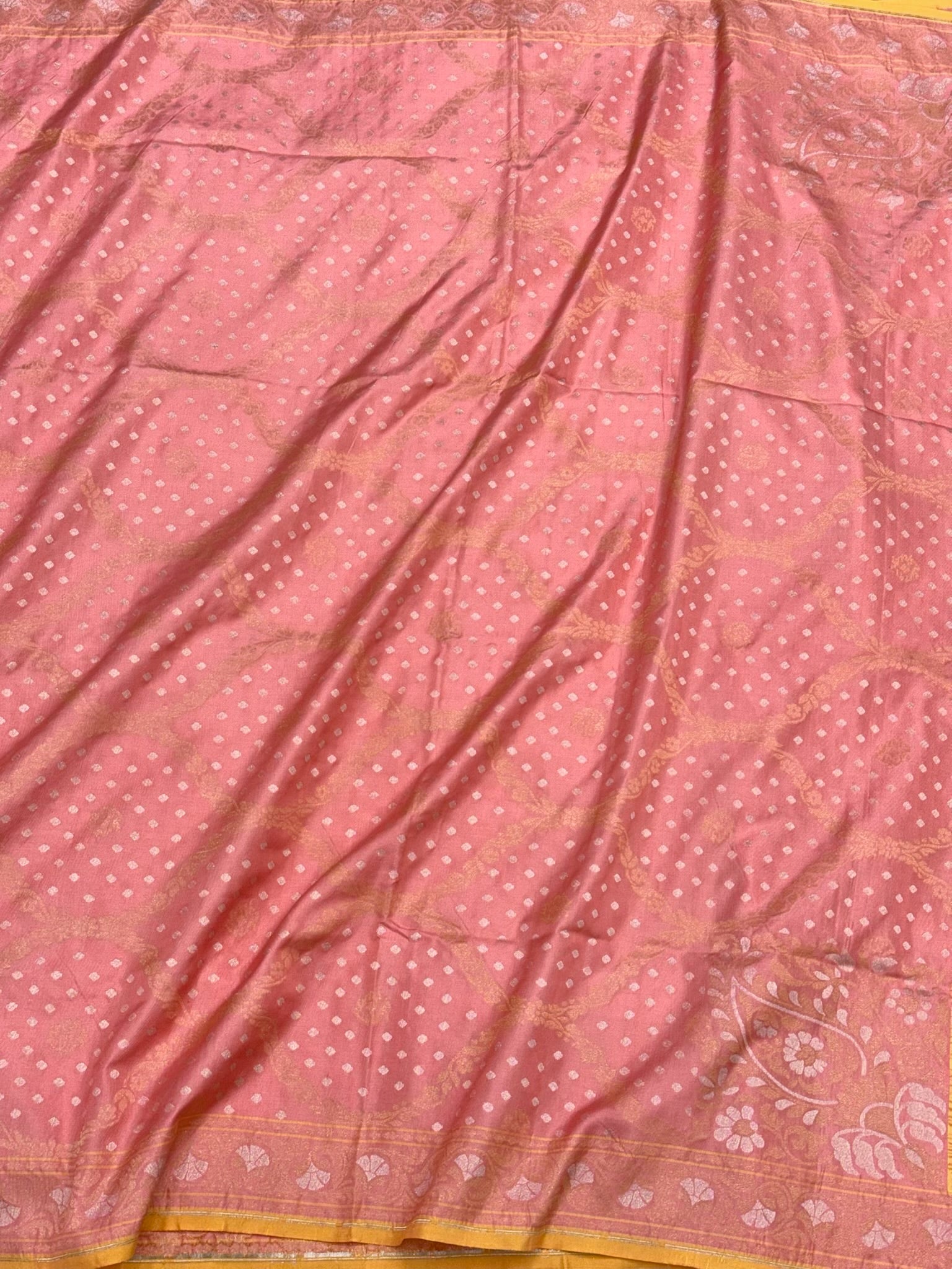 Powder Pink Pure Double Katan Silk Jamdani Handloom Banarasi Saree With Ektara Technique