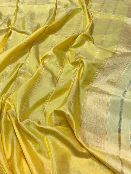 Dusty Sage Green Pure Katan Silk & Pure Mulberry Silk | Kadhwa Weave | Handwoven Banarasi Modern Saree