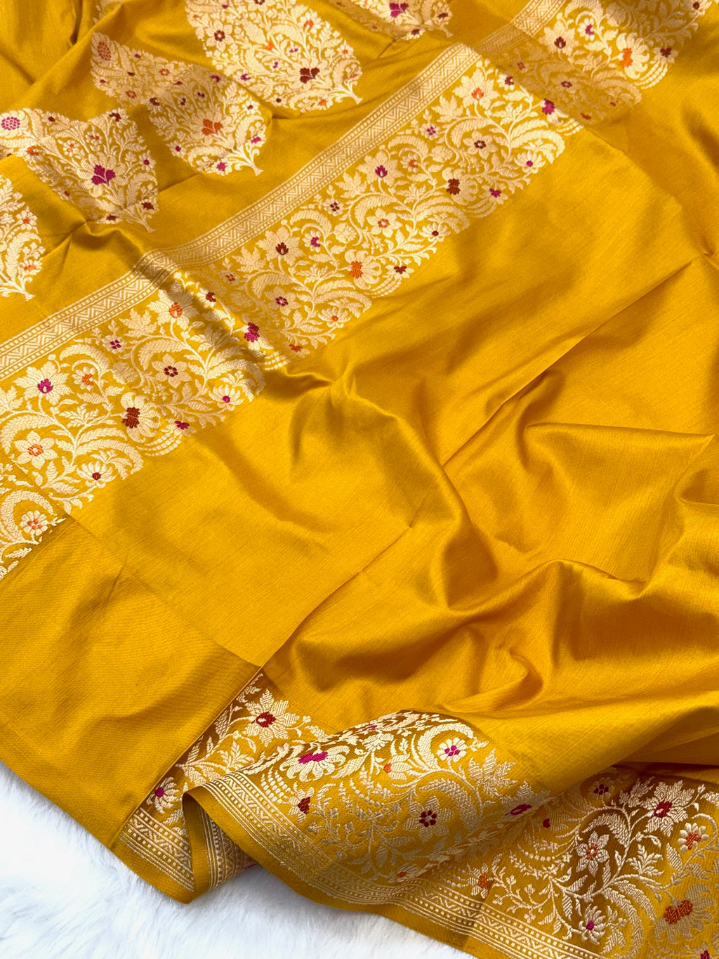 Yellow Pure Silk Handmade Banarasi Saree
