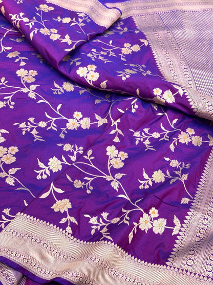 Purple Pure Mulberry Katan Silk Banarasi Handloom Saree