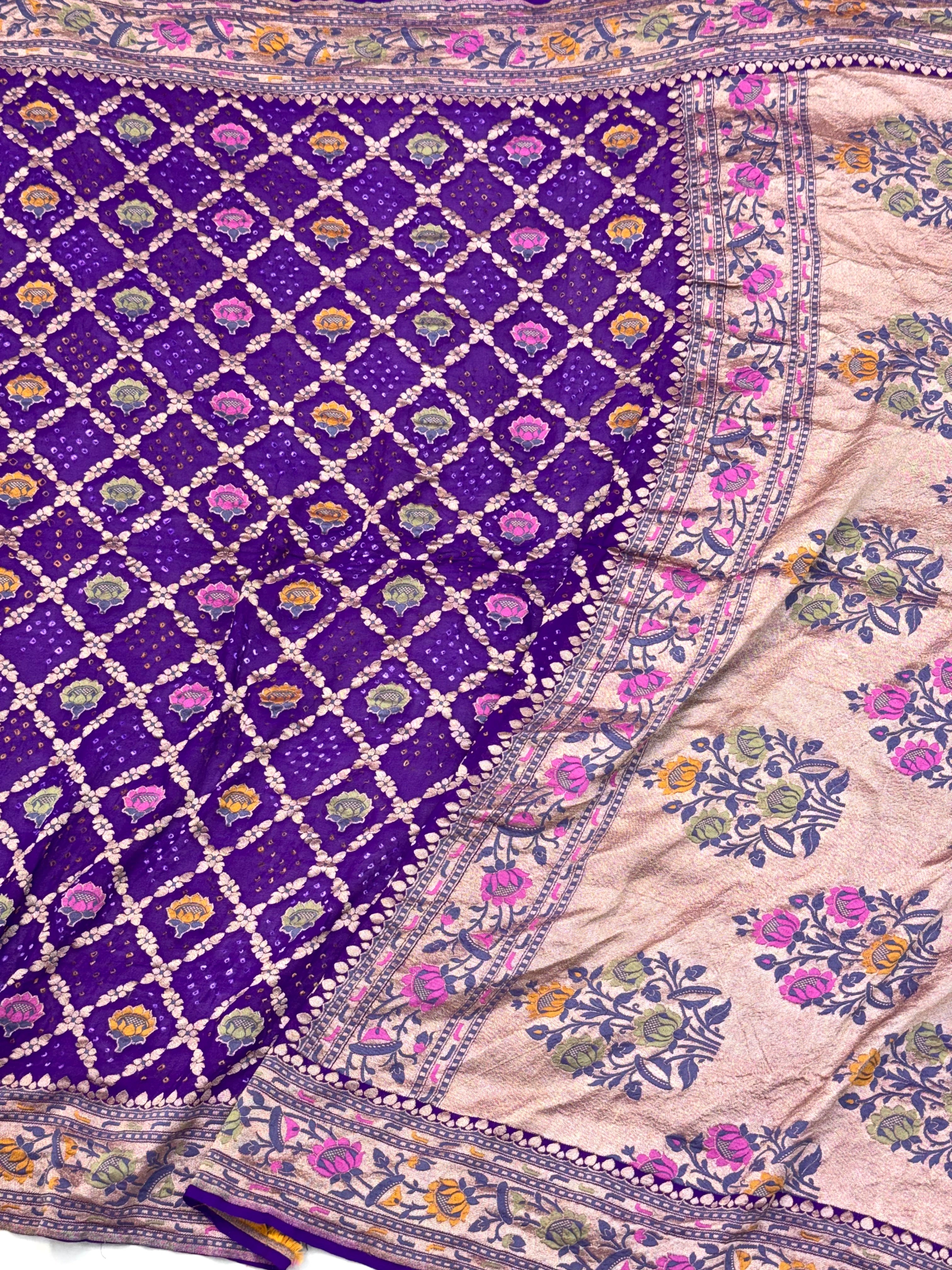 Purple Pure Chiffon Georgette Handloom Banarasi Saree- Bandhej