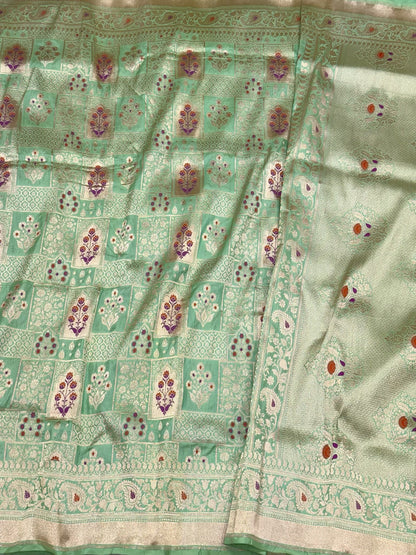 Pista Green Pure Katan Mulberry Silk Handloom Banarasi Brocade Saree