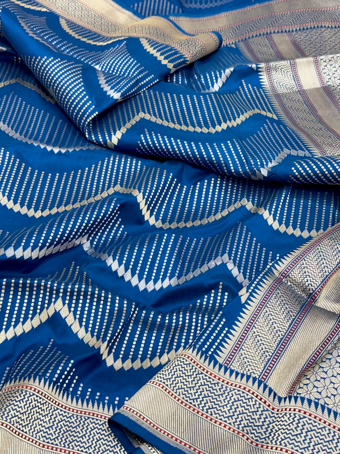 Blue Pure Mulberry Silk | Pure Katan Silk Handwoven Banarasi Silk Kadhwa Contemporary Saree