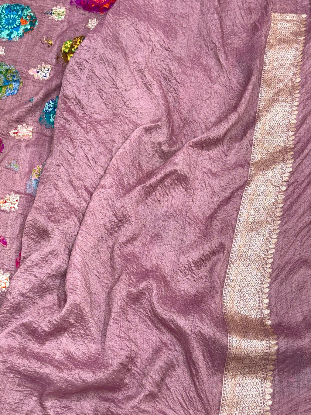 Mauve Tussar Georgette Handwoven Banarasi Silk Saree