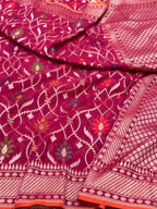 Raspberry Pink Pure Muslin Cotton Jamdani - Ektara Weave Handloom Modern Banarasi Saree