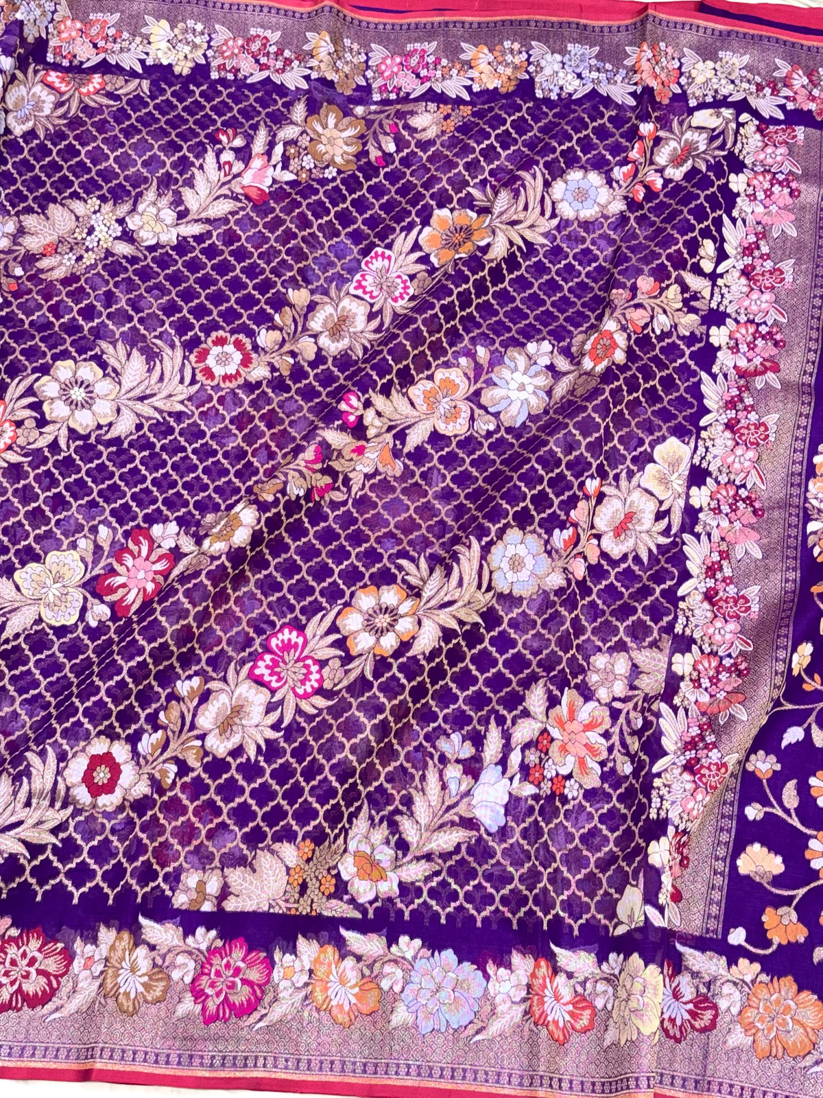 Purple Pure Mulberry Kora Silk Jamdani | Ektara Technique | Handloom Banarasi Saree - The New Classic