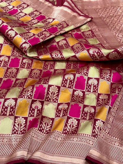 Mint Green Pure Mulberry Silk & Pure Katan Silk Handloom Banarasi Saree - Rangkaat
